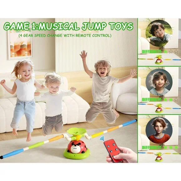 5 in 1 Musical Jump Toys, Toss Ring Game Stomping Launch Rocket Launcher for Kid